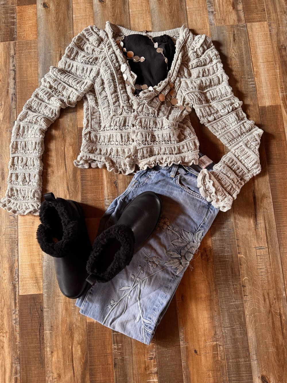 Free People Fringe Knit Cardigan Brown Small
